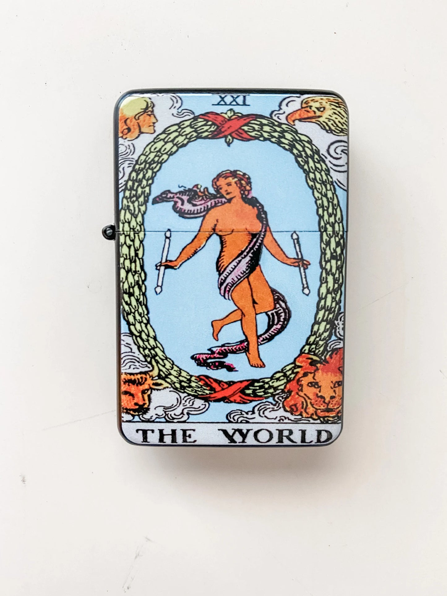 The World Tarot Card Windproof Flip Top Lighter - Flora and Nirvana