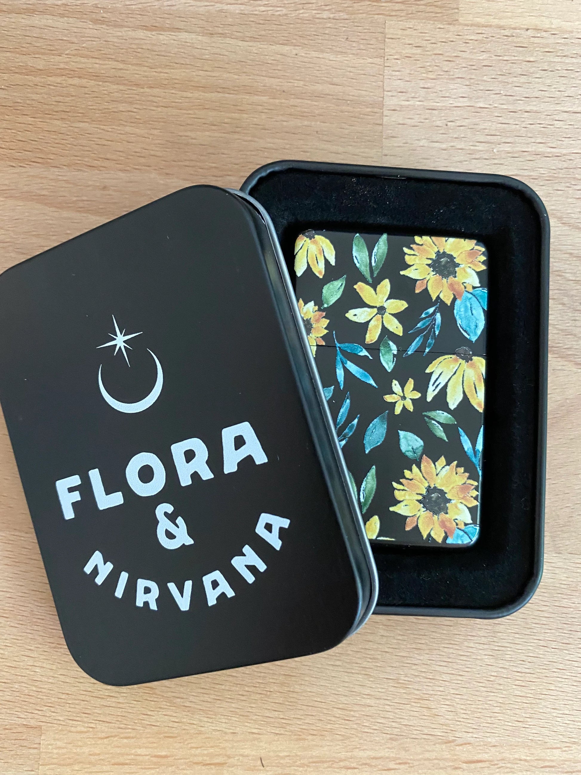 Sunflower Print Windproof Flip Top Lighter - Flora and Nirvana