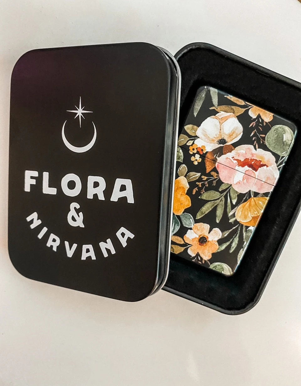 Dark Florals Windproof Flip Top Lighter - Flora and Nirvana