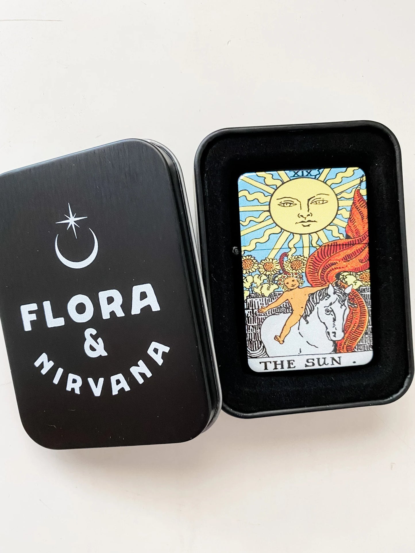 The Sun Tarot Card Windproof Flip Top Lighter - Flora and Nirvana