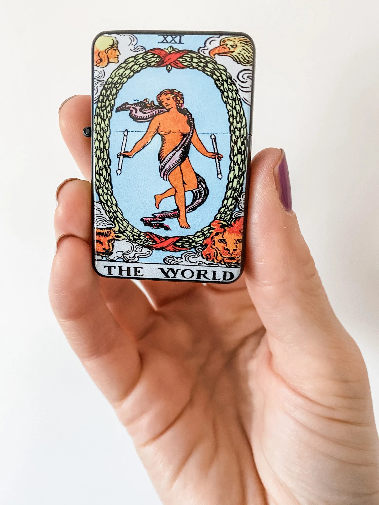 The World Tarot Card Windproof Flip Top Lighter - Flora and Nirvana